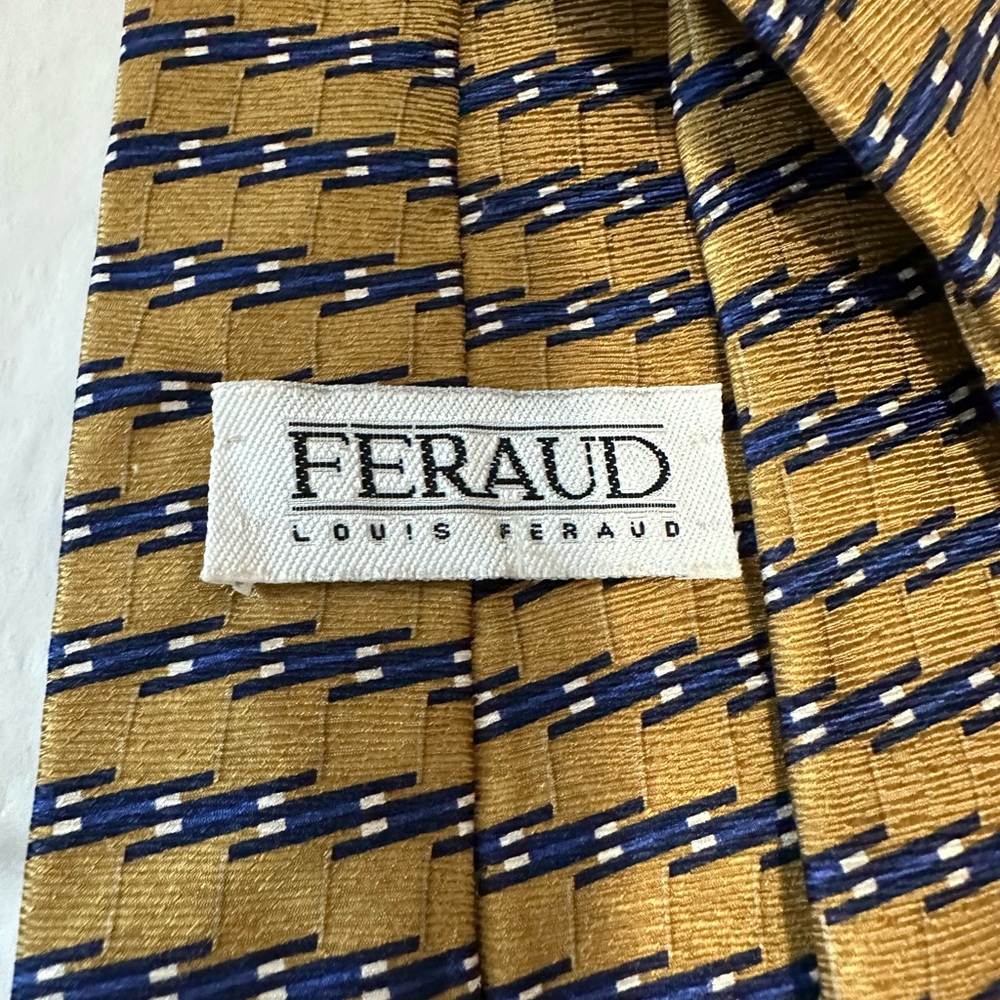 Louis Feraud Gold and Blue Patterned Men's Silk Tie